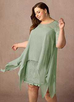 Azazie Flo Mother of the Bride Dresses Dusty Sage A-Line Lace Chiffon Dress image12