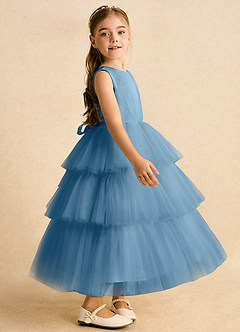 Azazie Marshmallow Blumenmädchenkleider Ballkleid Schleifen Tüll Kleid Stahlblau image3