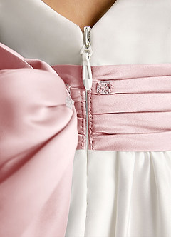 Azazie Sosie Flower Girl Dresses Ivory Powder Pink A-Line Pleated Matte Satin Dress image6