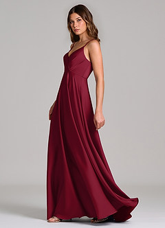 Azazie Amani Bridesmaid Dresses Burgundy A-Line Pleated Stretch Satin Dress image3