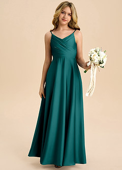 Azazie Bug Junior Peacock A-Line Pleated Stretch Satin Dress image6