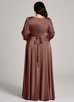 Azazie Leonia Vestidos de madrinha de casamento Vestido Café Expresso de Cetim elástico de Linha A com Manga comprida image13