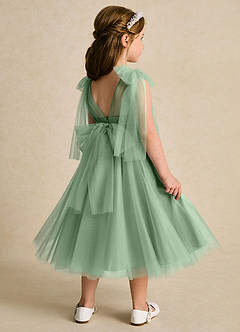 Azazie Dori Flower Girl Dresses Matcha A-Line Ruched Tulle Dress image3