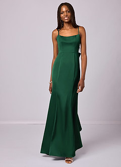 Barbie ♥ Azazie Bridesmaid Dresses Dark Green Mermaid Bow Stretch Satin Dress image4
