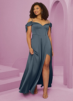 Barbie ♥ Azazie Bridesmaid Dresses Twilight A-Line Off the Shoulder Stretch Satin Dress image3