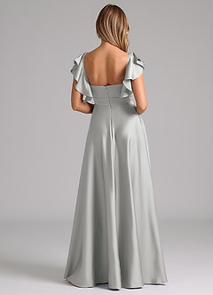 Azazie Leilani Bridesmaid Dresses Silver A-Line Ruched Stretch Satin Dress image2