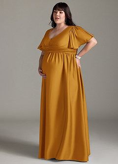 Azazie Verna Robes de demoiselle d'honneur de maternité Robe Trapèze Rayé Longueur ras du sol Satin extensible image14