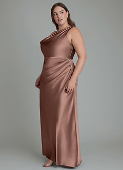 Azazie Emerson Jurken voor bruidsmeisjes Jurk van Metaalachtig Satijn met Zeemeermin Off-shoulder Espresso image3