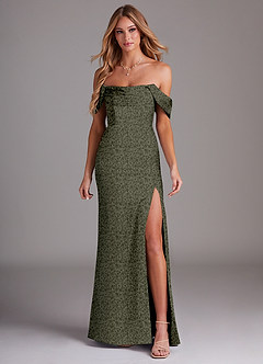 Azazie Saige Vestidos de damas de honor Vestido de Jardín Pequeño Floral Willow Green de Satén Elástico de Corte Recto con Vestidos sin tirantes image3