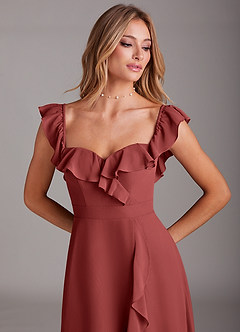 Azazie Lyra Bridesmaid Dresses Terracotta A-Line Chiffon Convertible Dress image10