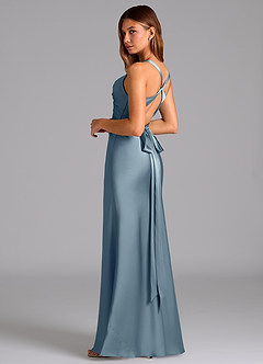 Azazie Hati Vestidos de damas de honor Vestido de Azul Polvoriento de Satén Elástico de Corte Sirena image6