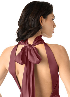Azazie x Delaney Bridesmaid Dresses Desert Rose Sheath High Neck Stretch Satin Dress image5