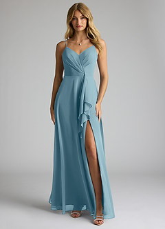 Azazie Akita Bridesmaid Dresses Moody Blue A-Line Chiffon Dress image1