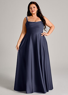 Azazie Shaude Bridesmaid Dresses Stormy A-Line Pleated Stretch Satin Dress image13