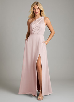 Azazie Phaedra Bridesmaid Dresses Blushing Pink A-Line One Shoulder Chiffon Dress image3