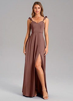 Azazie Everett Bridesmaid Dresses Espresso A-Line Stretch Satin Dress image3