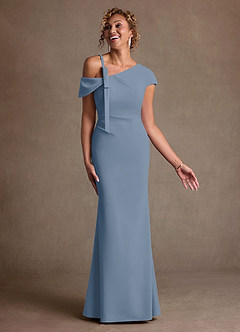 Azazie Rachael Mother of the Bride Dresses Dusty Blue Sheath Off the Shoulder Stretch Crepe Dress image1