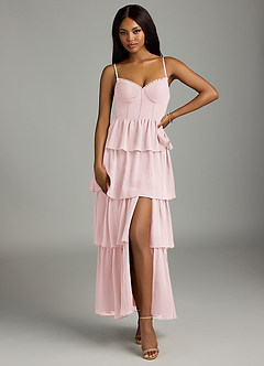 Azazie Kaiden Bridesmaid Dresses Blushing Pink A-Line Sweetheart Neckline Chiffon Dress image1