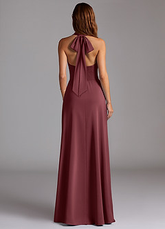Azazie Myra Bridesmaid Dresses Merlot A-Line Side Slit Stretch Satin Dress image6