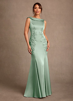 Azazie Franny Mère de la mariée Robes Robe Fourreau en Satin extensible Dentelle Agave image1