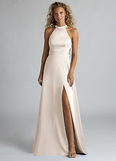 Azazie Clarice Robes de demoiselle d'honneur Robe Trapèze en Satin extensible Col haut Albâtre Blanc image4