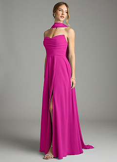 Azazie Ayla Abiti da Damigella Abito A-Line in Chiffon Scollo a Cuore Fucsia image9