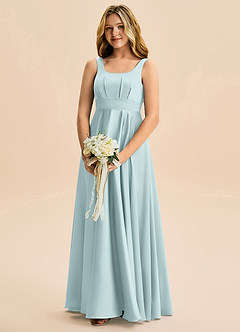 Azazie Gabby Junior Vestido de Neblina de Satén Elástico de Corte en A con Plisado image3