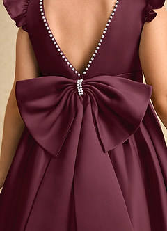 Azazie Dumpling Flower Girl Dresses Cabernet A-Line Bow Matte Satin Dress image6