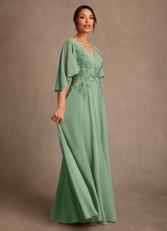 Azazie Tilda Abiti per la Madre della Sposa Abito A-Line in Chiffon Pizzo Matcha image3