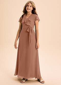 Azazie Lainey Junior Bronzer A-Line with Pockets Chiffon Dress image4