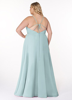 Azazie Everleigh Abiti da Damigella Abito A-Line in Chiffon con Scollo a Cuore a Pieghe Nebbia image9