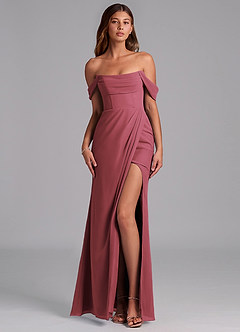 Azazie Johana Jurken voor bruidsmeisjes Converteerbaar Jurk van Chiffon met Zeemeermin Off the Shoulder Merlot image1
