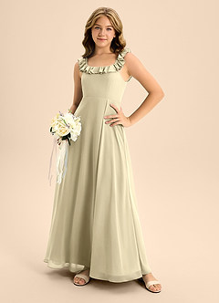 Azazie Callie Junior Moss Green A-Line Ruched Chiffon Dress image6