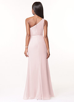 Azazie Liza Bridesmaid Dresses Blushing Pink Mermaid One Shoulder Chiffon Dress image2