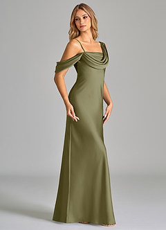 Azazie Celina Vestidos de madrinha de casamento Vestir Pistache de Cetim elástico de Bainha com Fora do ombro image4