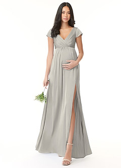 Azazie Allessia Abiti da damigella d'onore premaman Abito A-Line Plissettato Raso Elasticizzato Floor-Length image1