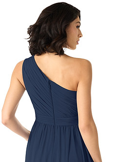 Azazie Mathilda Bridesmaid Dresses Dark Navy A-Line One Shoulder Chiffon Dress image5