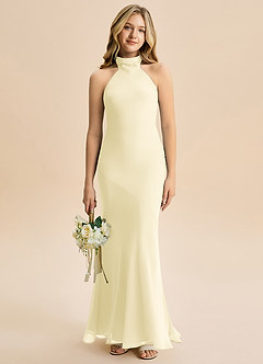 Azazie Velli Junior Vestido Sorvete De Limão de Chiffon de sereia com Pescoço alto image1