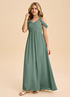 Azazie Lianne Junior Eucalyptus A-Line Off the Shoulder Chiffon Dress image6
