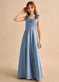 Azazie Rosita Junior Formal Sukienki dla dziewczynek sypiących kwiaty Linia A Pofałdowany Matowy satynowy Długość podłogi Sukienka image6