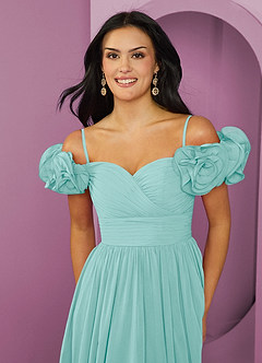 Barbie ♥ Azazie Jurken voor bruidsmeisjes Converteerbaar Jurk van Chiffon met A-Lijn Off the Shoulder Aqua image6