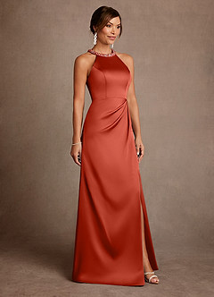 Azazie Lawrence vestidos de madre de la novia Vestido de Óxido de Satén Elástico de Corte en A con Plisado image4