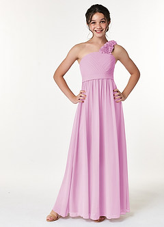 Azazie Flower Junior Candy Pink A-Line Pleated Chiffon Dress image1