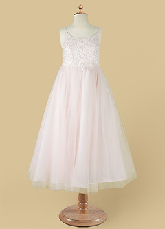 Azazie Buttercup Flower Girl Dresses Ivory Rose Petal A-Line Lace Tulle Dress image10