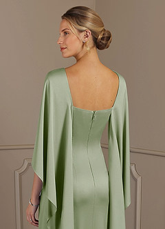 Azazie Eli Mother of the Bride Dresses Dusty Sage Sheath Boatneck Stretch Satin Dress image6