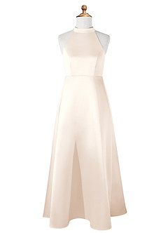Azazie Laurel Junior Vestido de Alabastro Blanco de Satin Mate de Corte En A image6