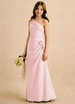 Azazie Sophie Girls Formal Flower Girl Dresses Blushing Pink Sheath One Shoulder Chiffon Dress image4