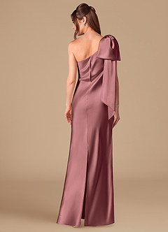 Azazie Capri Bridesmaid Dresses Vintage Mauve Sheath One Shoulder Metallic Satin Dress image4