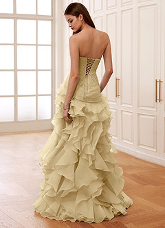 Christabelle Gold Corset Rhinestone Sheer Lace Prom Dress image2