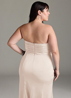 Azazie Yola Vestidos de damas de honor Vestido de Alabastro Blanco de Satén Elástico de Corte Recto Convertible con Cuello en V Plisado image15
